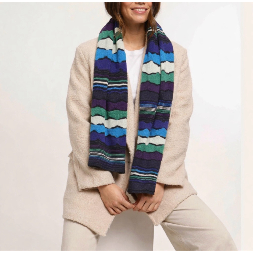 JL by V. Fraas Knit Striped Scarf Multicolor Blue Green Purple